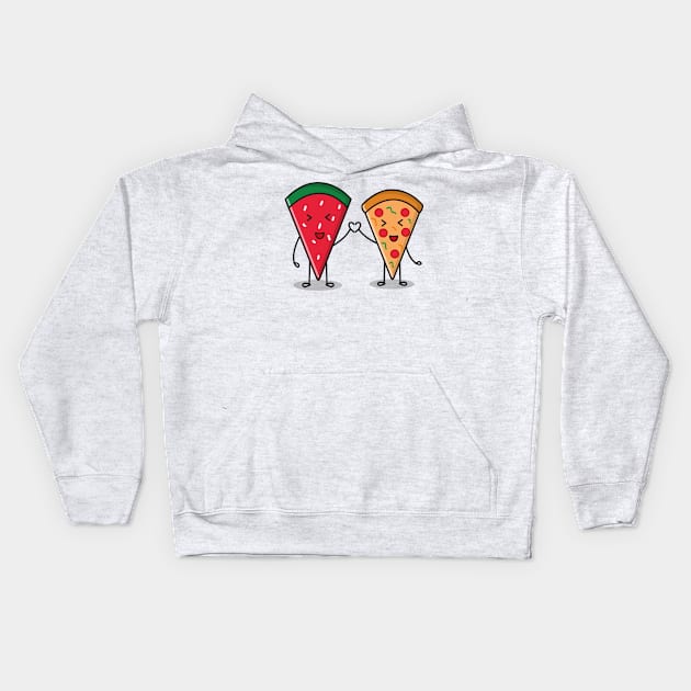 Watermelon and Pizza Slice Couple Kids Hoodie by arkitekta